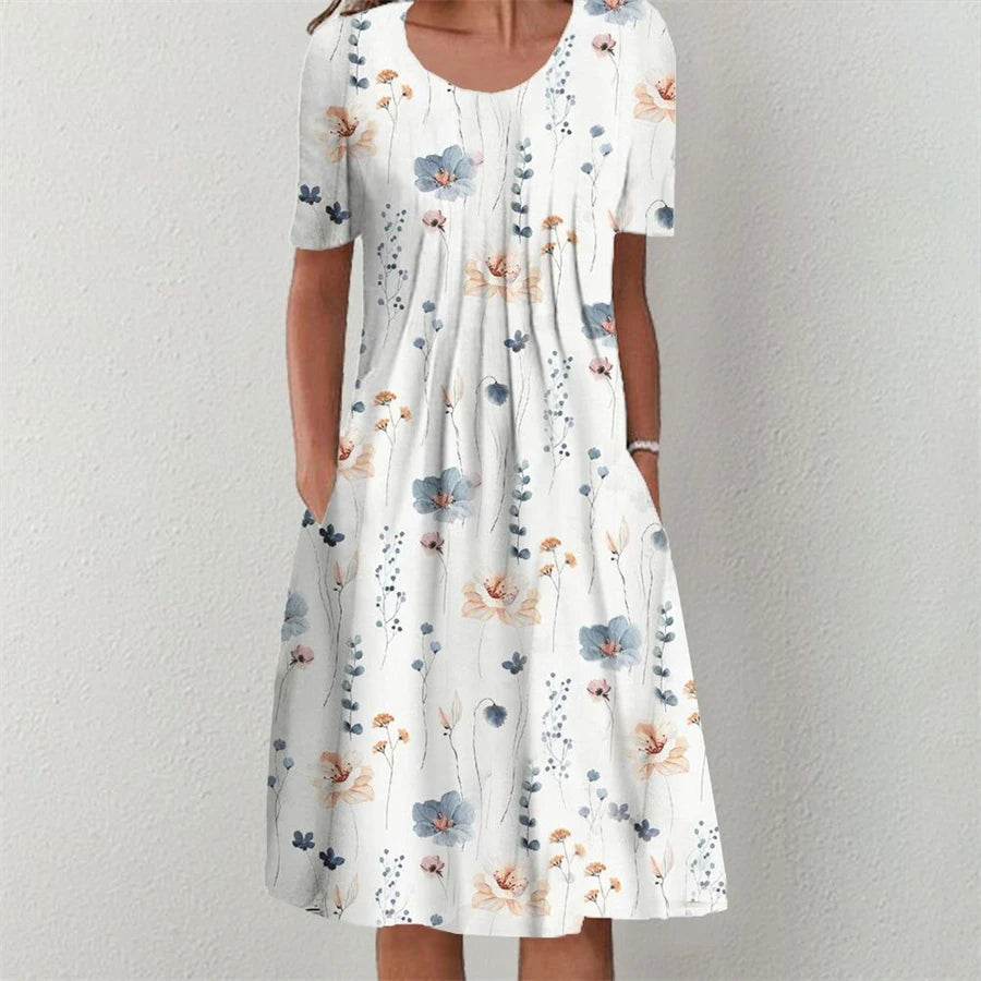 Elegant Temperament Short Sleeves Loose Weekend Holiday Midi Dresses Comfortable Geometric Print Midi Dress