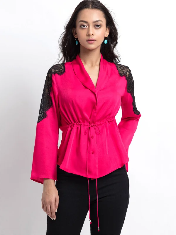 Emily Shirt Fuchsia Fashionable Tied Short Sleeve