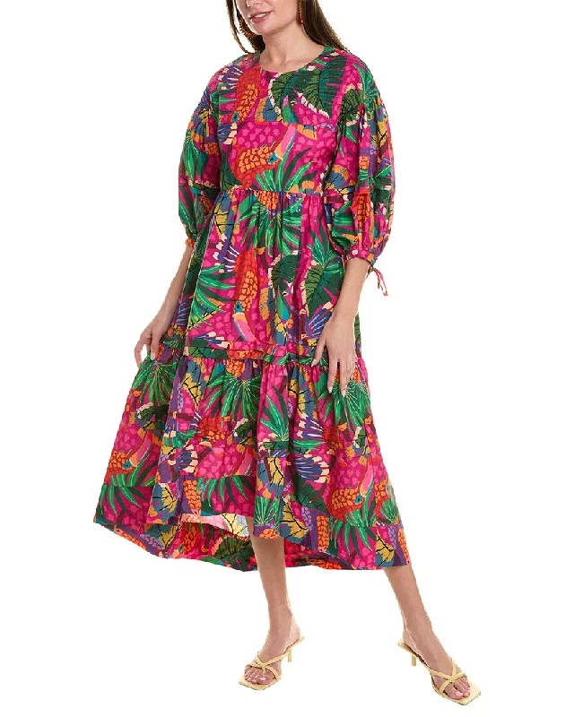 FARM Rio Painted Toucans Midi Dress Elegant Maxi-Midi Hybrid Dress