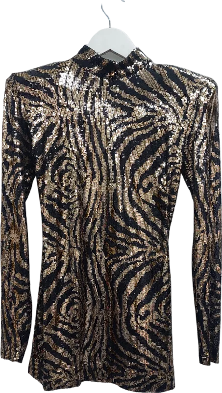 Francesca Couture Metallic Seqinned Animal Print Mini Dress UK S Fashionable A-Line Mini Dress