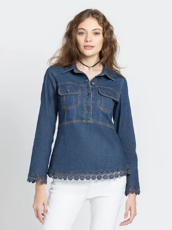 Francesca Denim Shirt Fashionable Short Sleeve Shirt