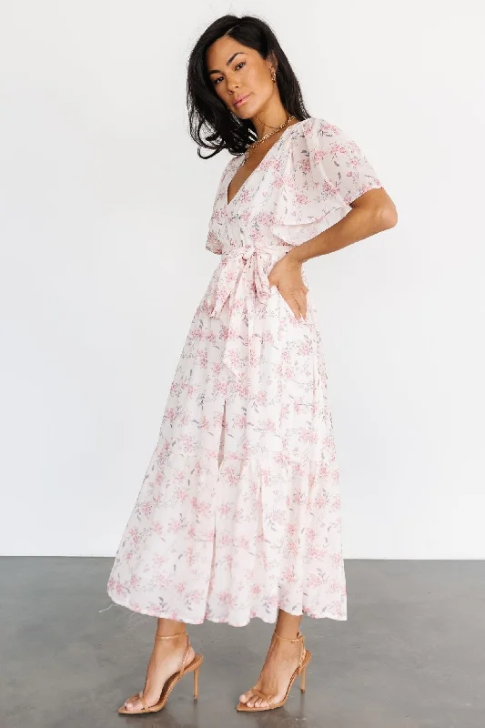 Iris Midi Dress | Blush Floral Chic Floral Print Midi Dress