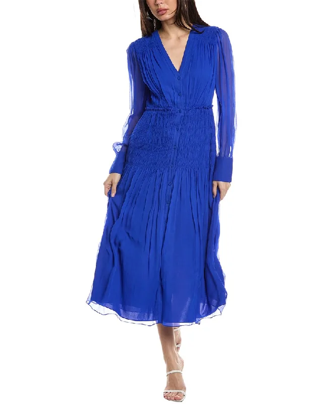 Jason Wu V-Neck Chiffon Silk Midi Dress Fashionable Pleated Midi Dress