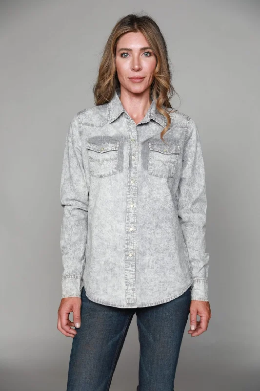 Kimes Ranch Womens KC Top Light Grey 100% Tencel L/S Western Shirt Comfortable Fitted Short Sleeve