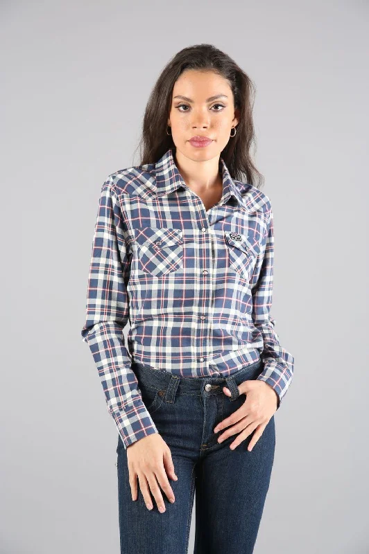 Kimes Ranch Womens San Mateo Flannel Blue Cotton blend L/S Shirt Relaxed Cotton Short Blouse