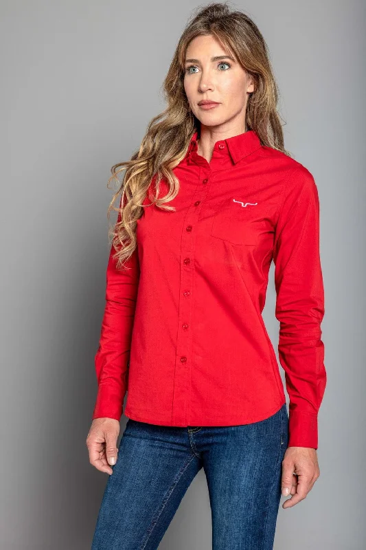 Kimes Ranch Womens Team Shirt Red Cotton Blend L/S Shirt Stylish Crew Neck Shirt