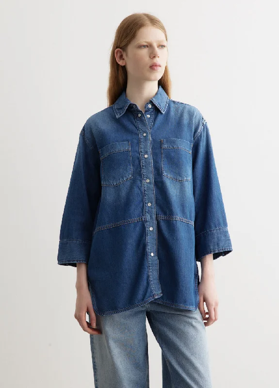 Light Denim Oversized Shirt Casual Cotton Short Shirt