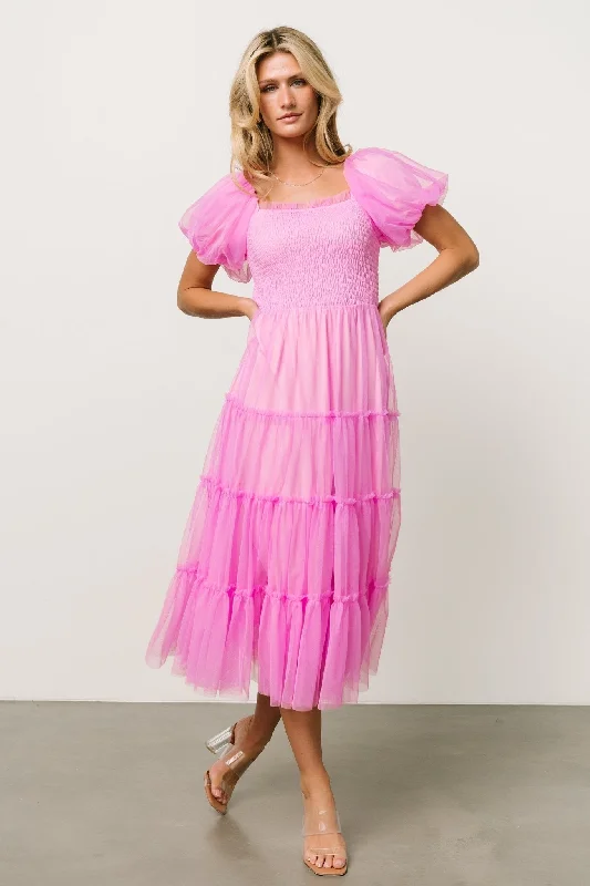 Liv Tulle Midi Dress | Pink Elegant Satin Midi Dress