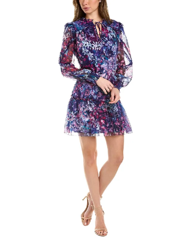 Marchesa Notte Floral Mini Dress Cozy Long Sleeve Mini Dress