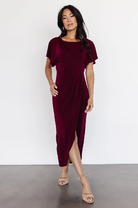 Mercy Midi Dress | Burgundy Fashionable Plaid Midi Dress