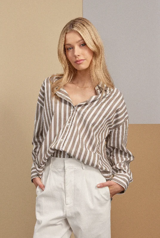 Mia Stripe Shirt Chic Silk Short Sleeve Shirt