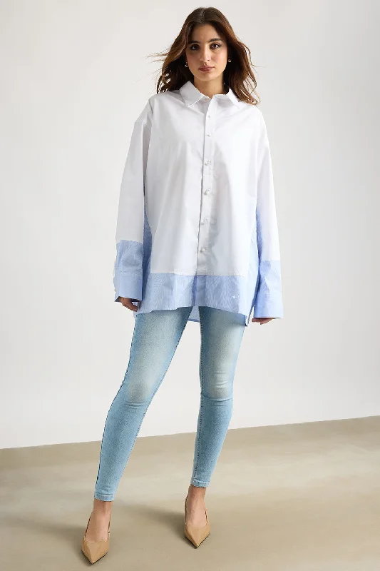 Dual Tone Oversized Shirt Stylish Split-Hem Short Shirt