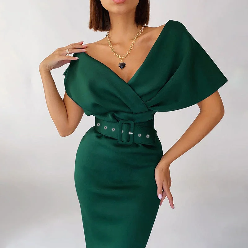 DressBetty - Off-Shoulder Elegant Party Ladies Vintage Evening Formal Midi Dress Fashionable Pencil Midi Dress