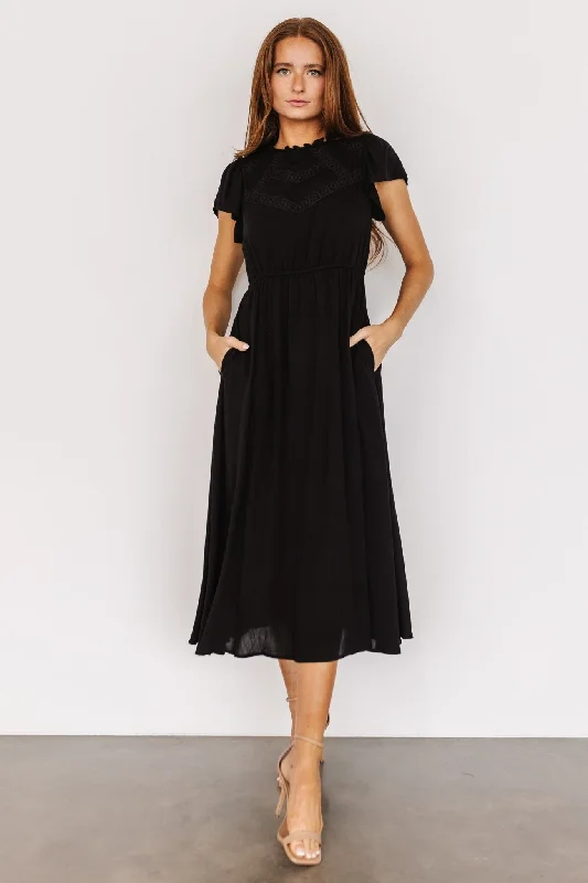 Prestyn Midi Dress | Black Stylish Satin Midi Dress