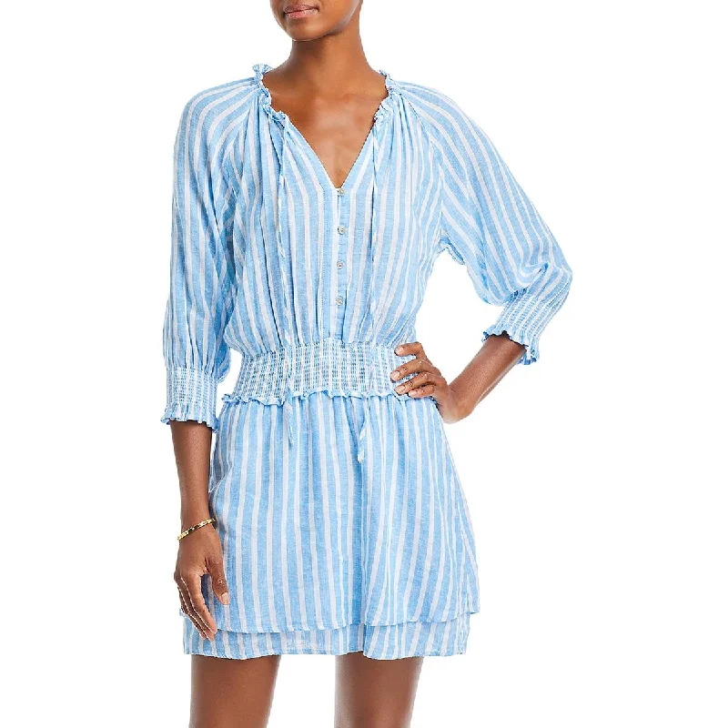 Rails Womens Crystal Striped Linen Mini Dress Classic White Mini Dress