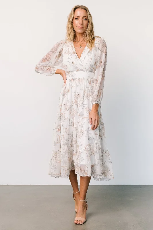 Raven Midi Dress | Off White Floral Cozy A-Line Midi Dress