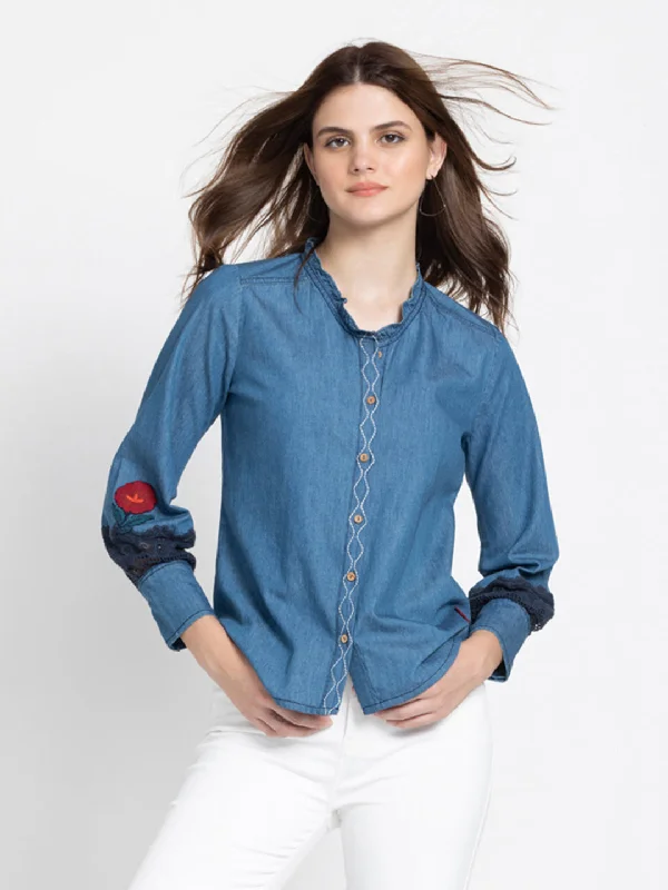 Rockstar Denim Shirt Elegant Silk Short Shirt