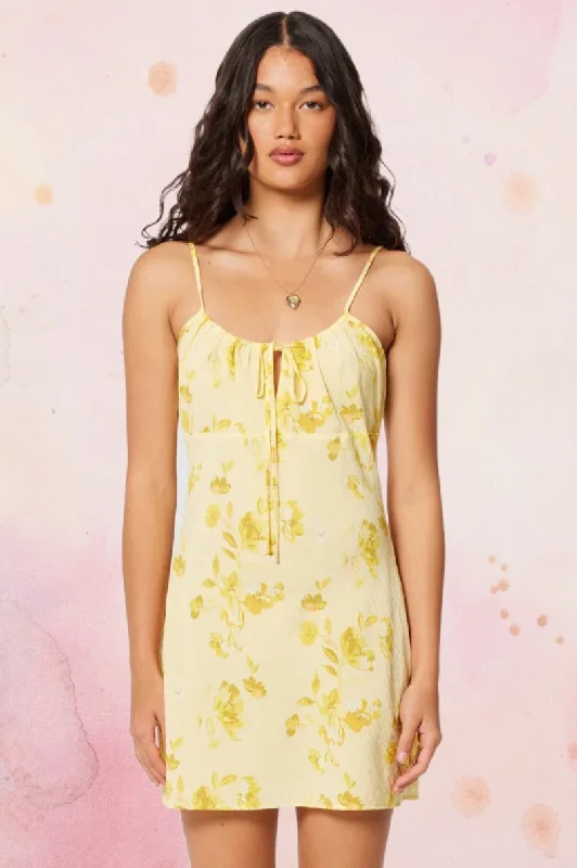 ROLLAS Womens Georgie Mini Dress - Limoncello Daydream Cozy Cotton Mini Dress