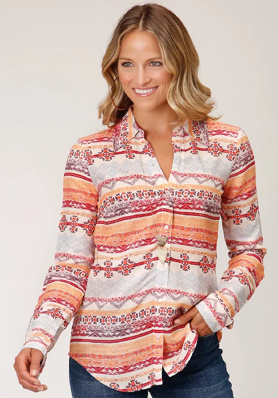 Roper Womens Aztec Texture Multi-Color 100% Rayon L/S Shirt Classic Basic Short Shirt