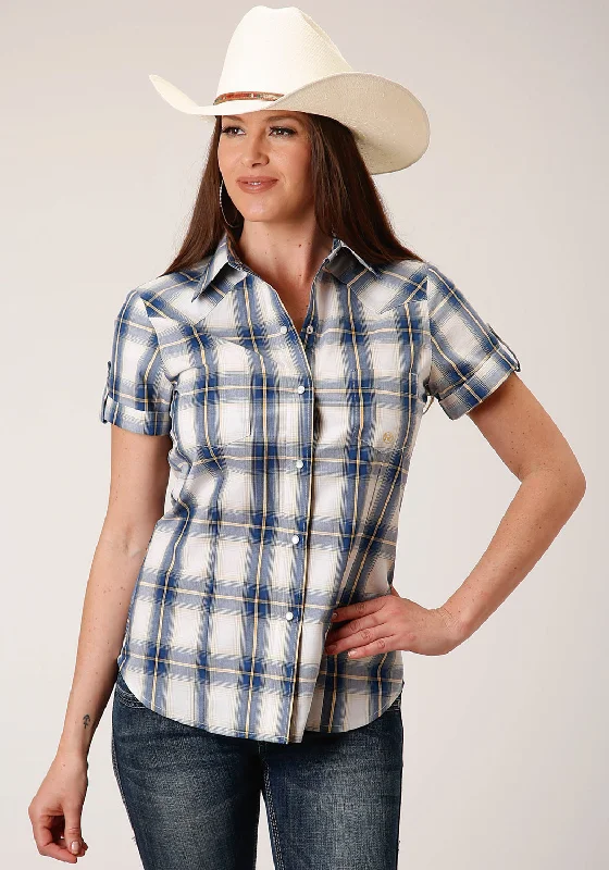Roper Womens Blue 100% Cotton Denim Ombre S/S Shirt Comfortable Fit Short Shirt