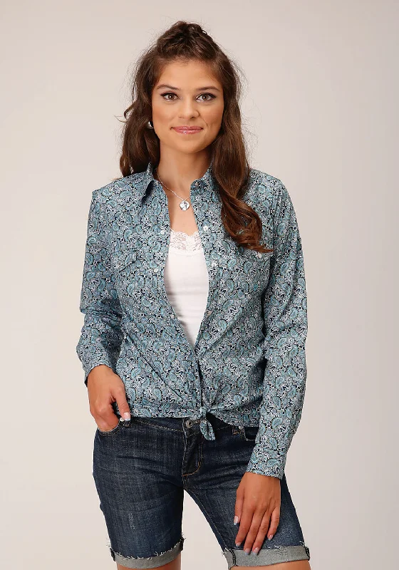 Roper Womens Peacock Paisley Blue 100% Cotton L/S Shirt Comfortable Short Sleeve Blouse