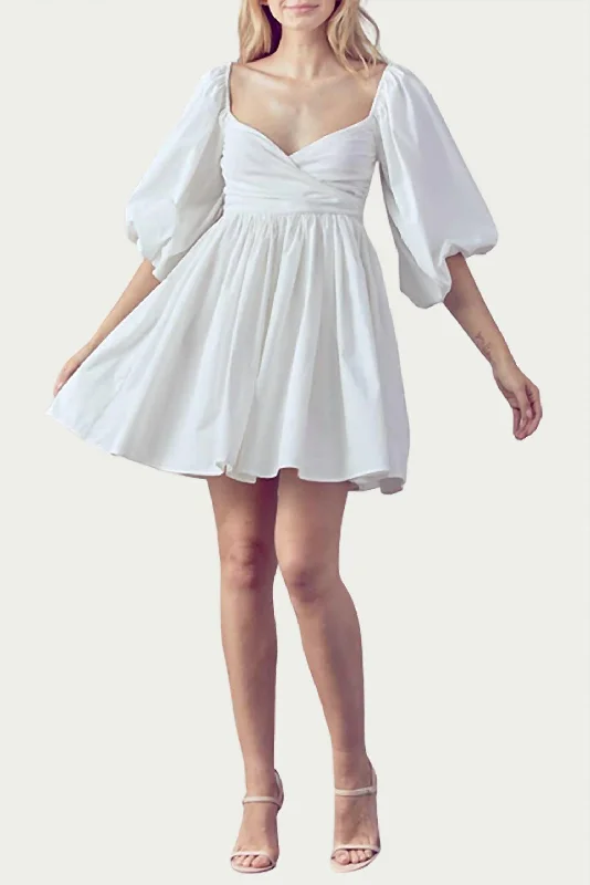 Shirred Wrap-Effect Cotton Mini Dress in White Comfortable One-Shoulder Mini Dress