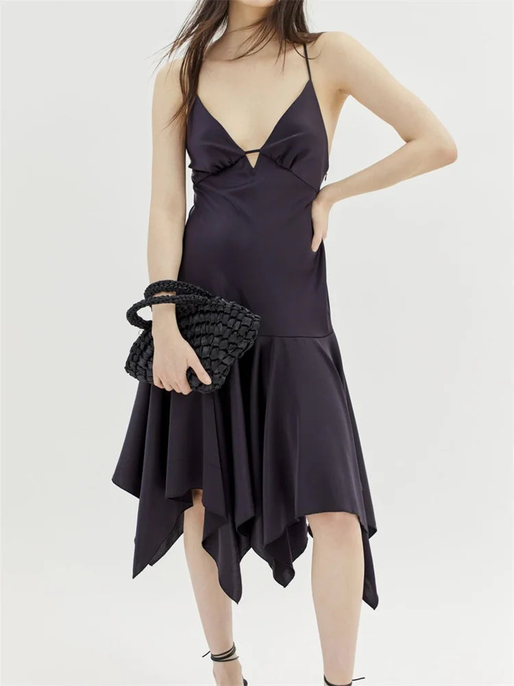 Sleeveless Deep V-Neck Backless Criss-Cross Pleated Party Midi Dress Elegant Velvet Midi Dress