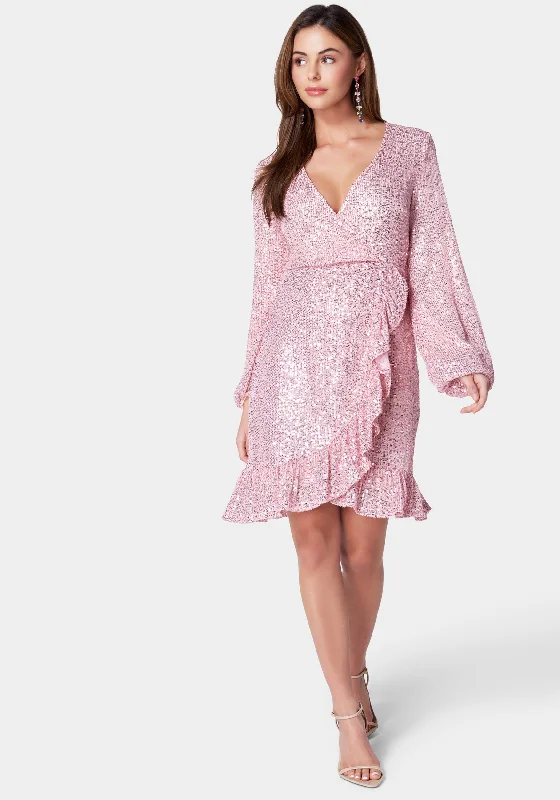 Sparkle Wrap Mini Dress Stylish Ruffle Mini Dress