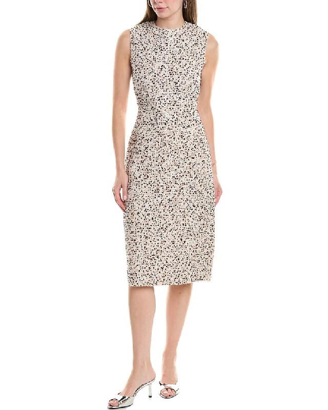 St. John Tweed Midi Dress Elegant Floral Appliqué Midi Dress