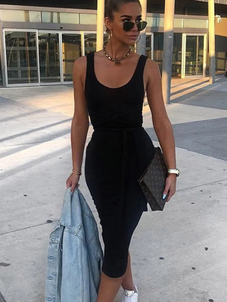 Summer Women Black Neon Green Sexy Spaghetti  Long Midi Dresses Elegant Maxi-Midi Hybrid Dress