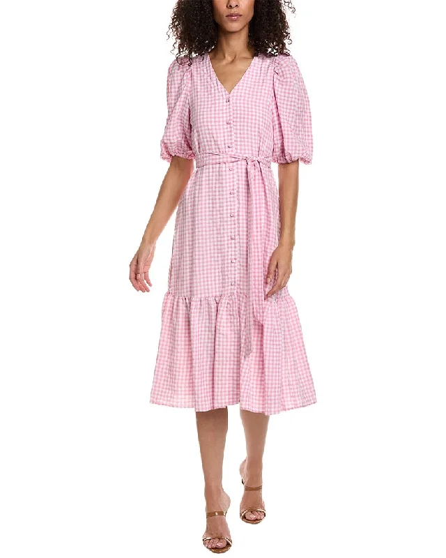 Taylor Swiss Dot Gingham Check Midi Dress Elegant Maxi-Midi Hybrid Dress