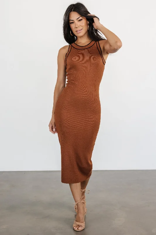 Tove Knit Tank Midi Dress | Copper Elegant Puff Sleeve Midi Dress