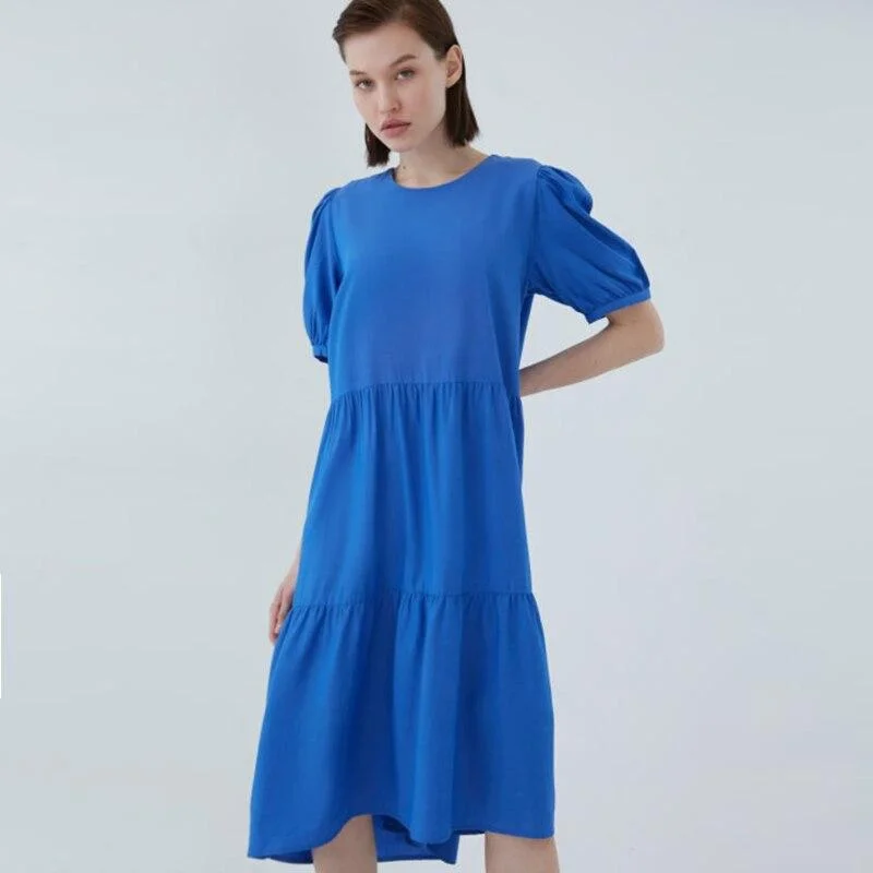 FashionSierra - Women Vintage Ruffled loose Midi Dress Stylish Silk Midi Dress