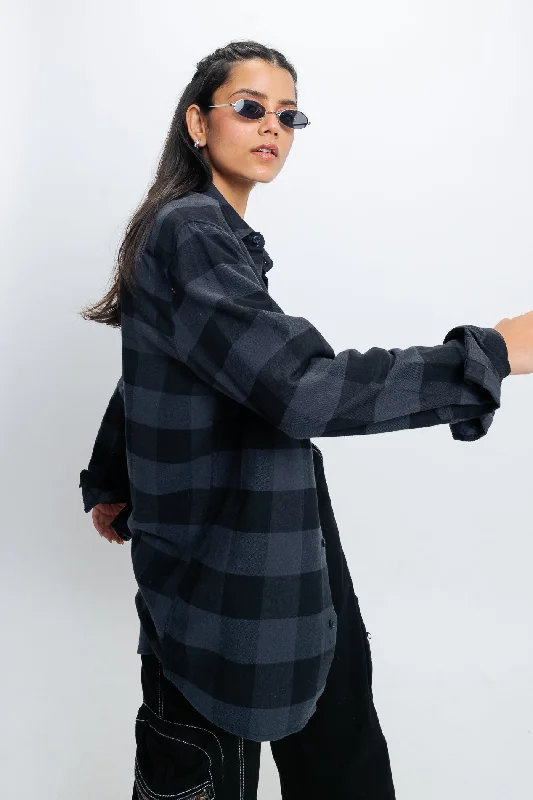 Black Checkered Shirt Trendy Floral Print Tee