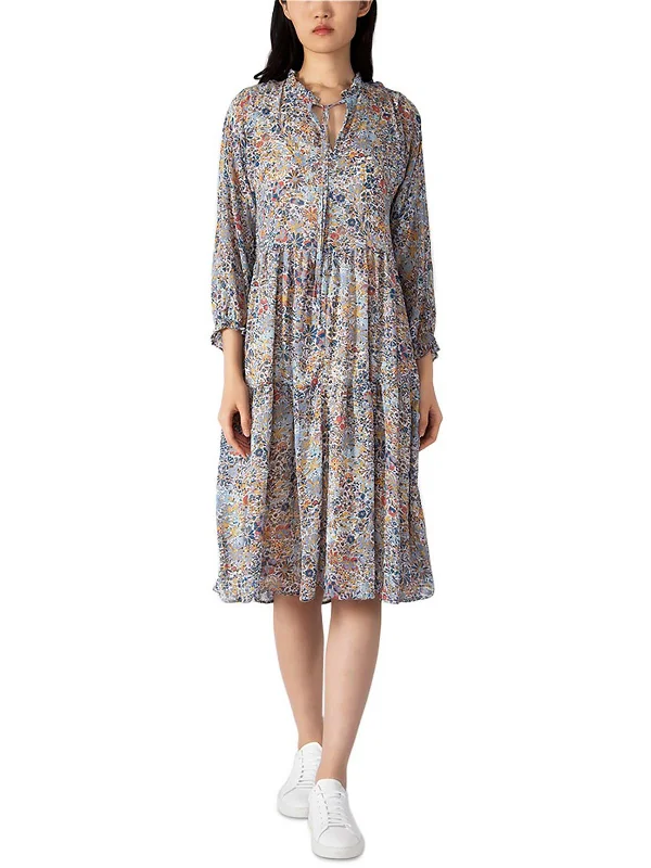 Womens Chiffon Floral Midi Dress Comfortable Stretch Midi Dress