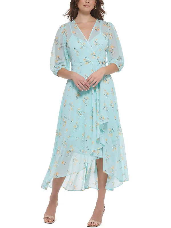 Womens Chiffon Floral Midi Dress Cozy A-Line Midi Dress