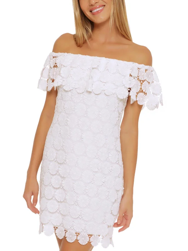 Womens Drapey Short Mini Dress Elegant Off-Shoulder Dress Mini