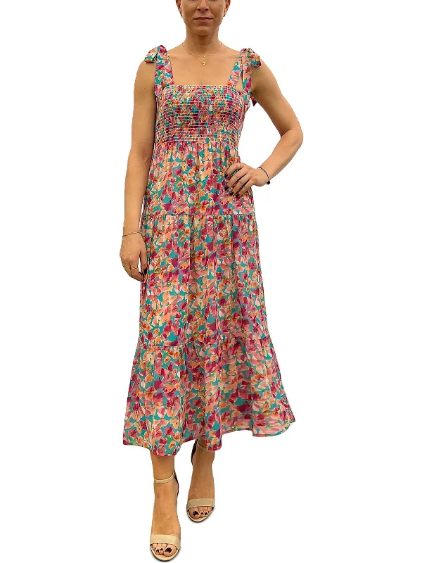 Womens Floral Print Mid-Calf Midi Dress Comfortable Casual Midi Dress