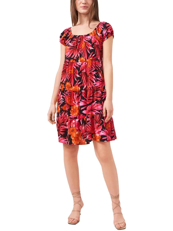 Womens Printed Tiered Mini Dress Cozy T-Shirt Mini Dress