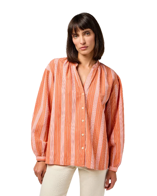 Poet Sleeve Shirt in Brandied Melon Elegant Off-Shoulder Short Shirt