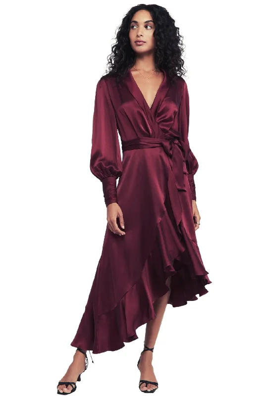 BUY IT ZIMMERMANN Silk Wrap Midi Dress (Burgundy) Stylish Color Block Midi Dress