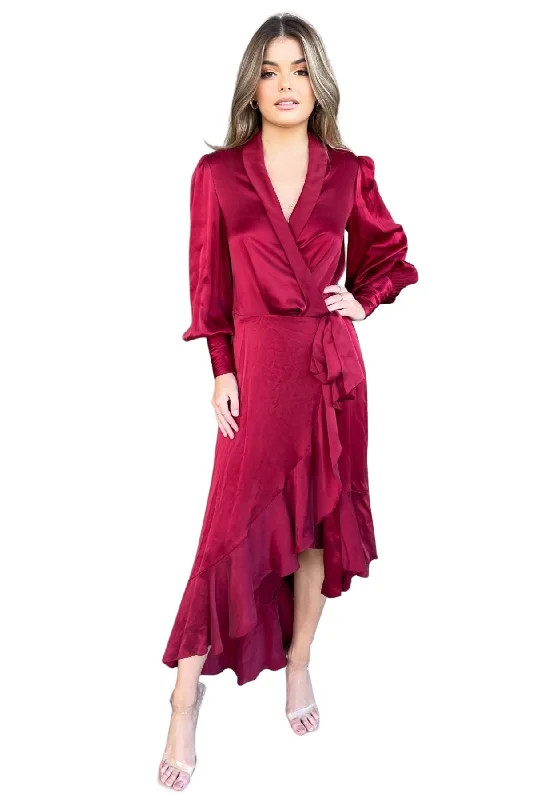 BUY IT ZIMMERMANN Silk Wrap Midi Dress (Pinot Red) Comfortable Adjustable Strap Midi Dress