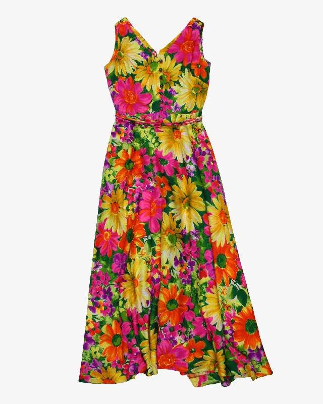 1970s vibrant floral patterned maxi dress - S Classic Black Maxi Dress