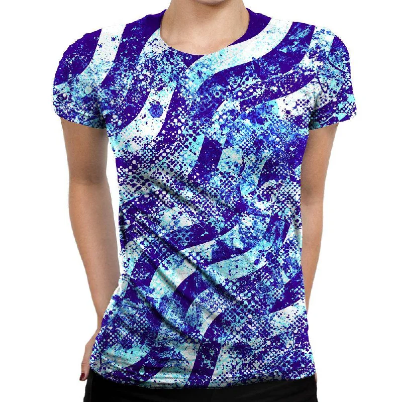 Abstract Blue Waves Womens T-Shirt Chenille Brocade Lace