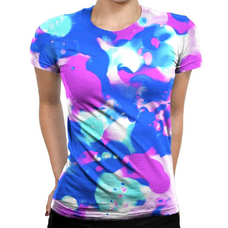 Abstract Splatter Womens T-Shirt Collared Crew Neck Turtle Neck