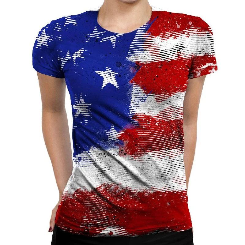 American Flag Lines Womens T-Shirt Basic T-Shirt Crew Neck Short Sleeve