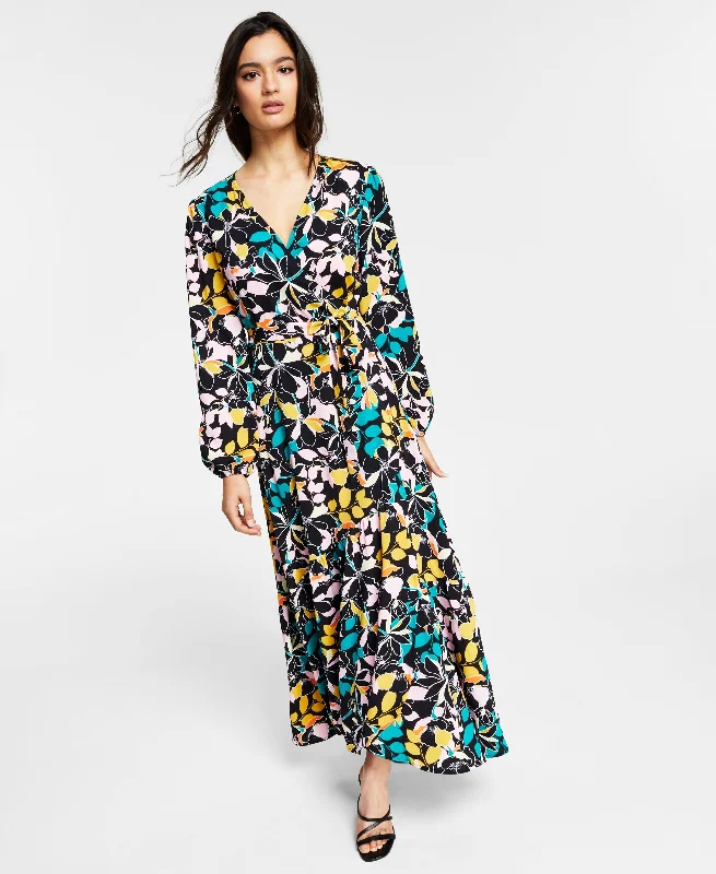 Bar III Floral Print Wrap Style Maxi Dress Trendy Floral Print Maxi Dress