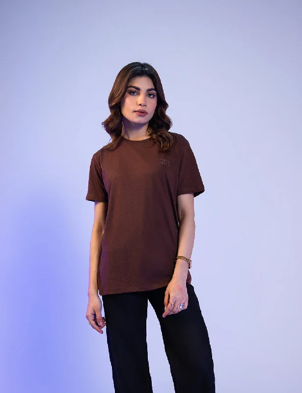 Basic Chocolate Brown Crew Neck T-shirt Nylon Fabric Polyester Fabric Spandex Fabric