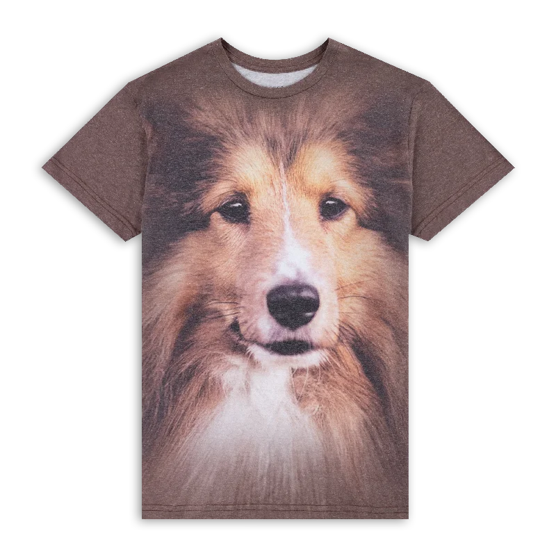 The Big Face Collie T-Shirt Notch Collar Peter Pan Collar Cowl Neck