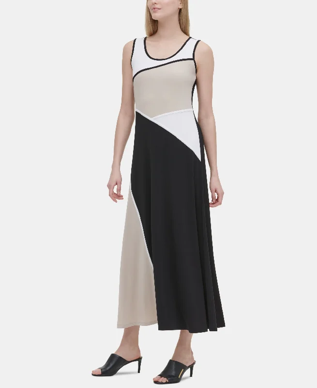 Calvin Klein Colorblocked Maxi Dress Elegant Maxi Dress with Ruffles